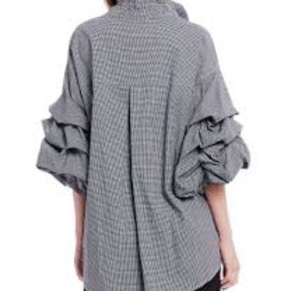 John Mark Balloon Sleeve Checked top Blk & White - Picture 3 of 3